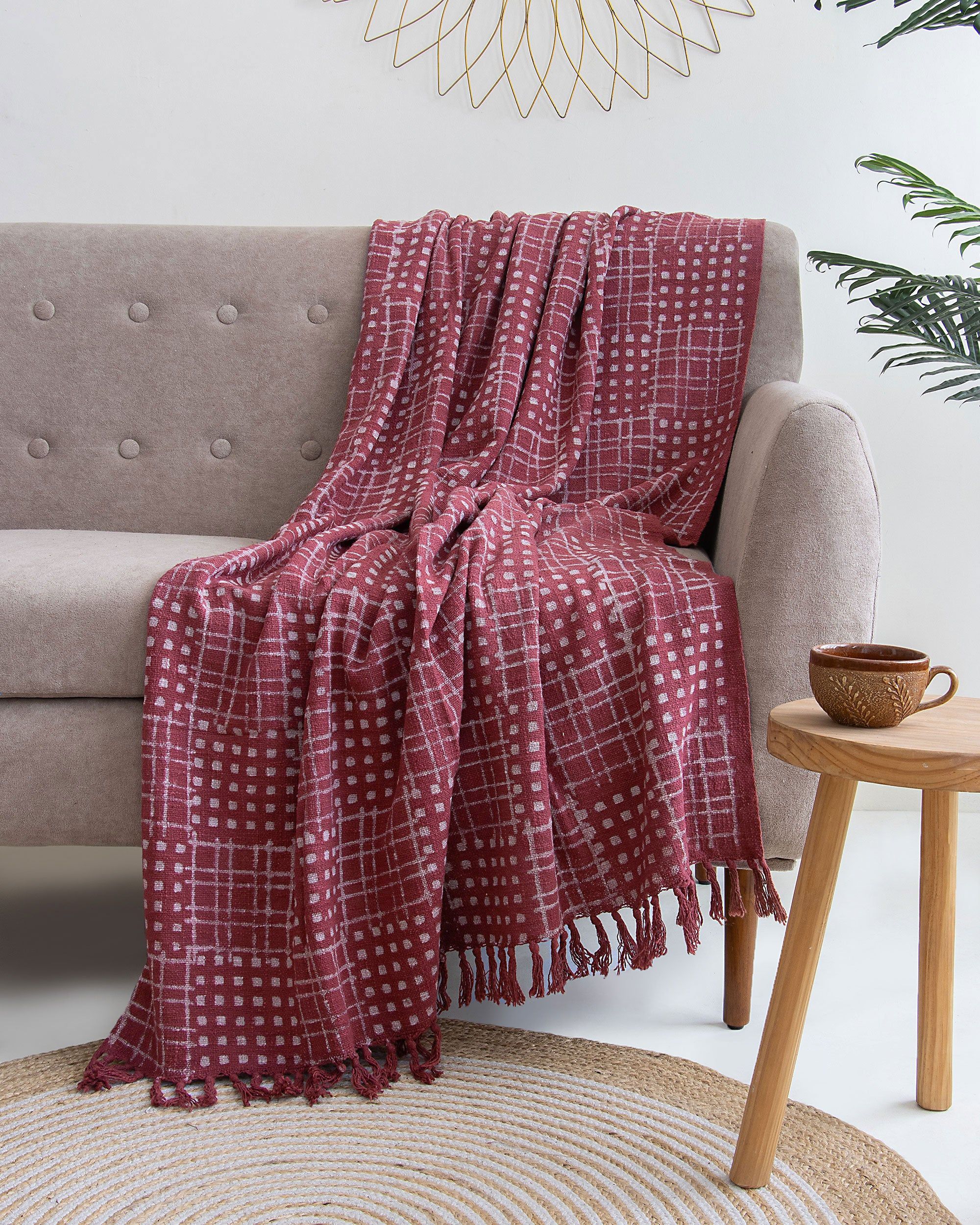 Premium Quality Maroon Soft Cotton Block Print Throw Blanket